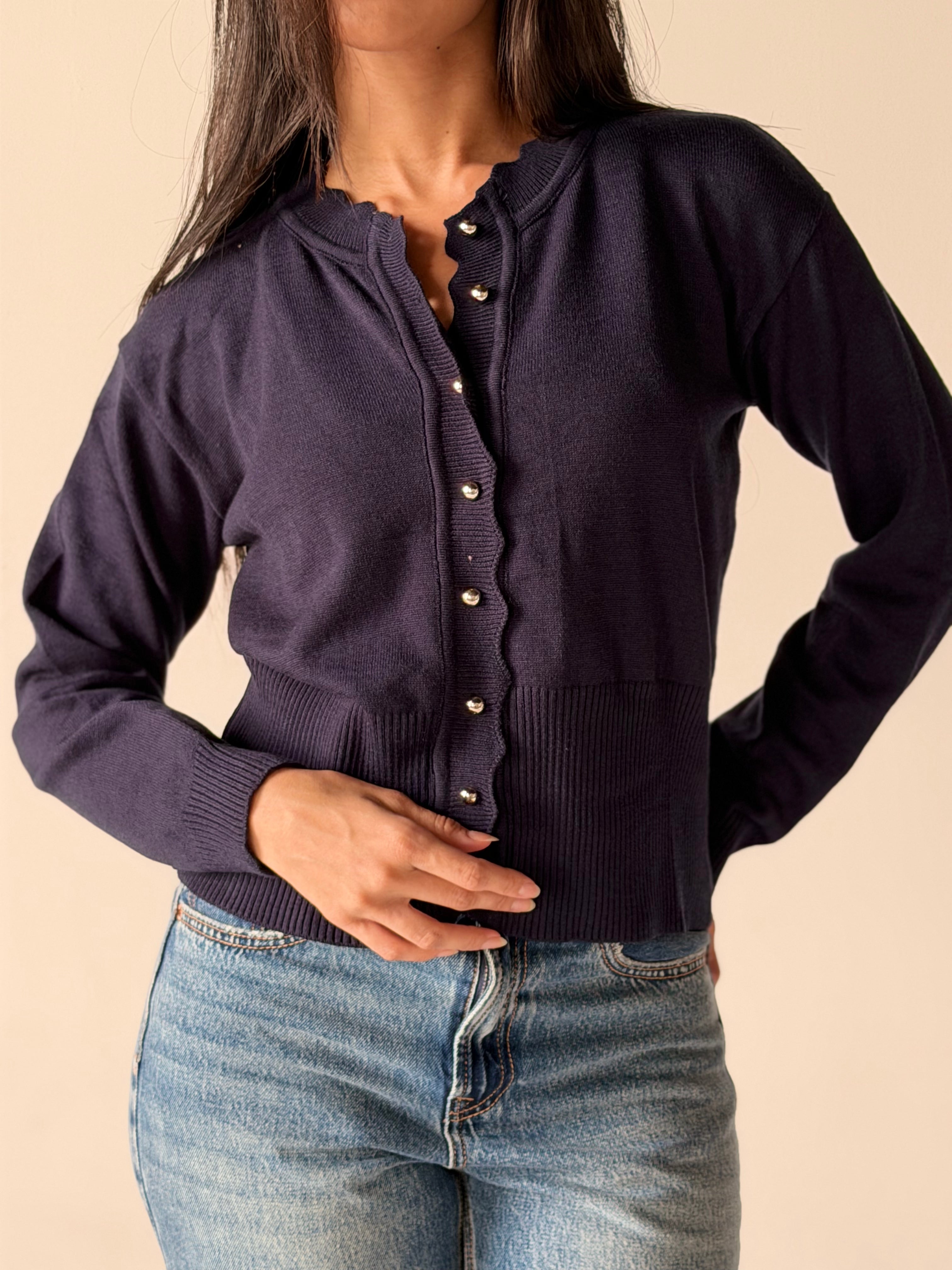 Soft Knit Cardigan in Navy Blue