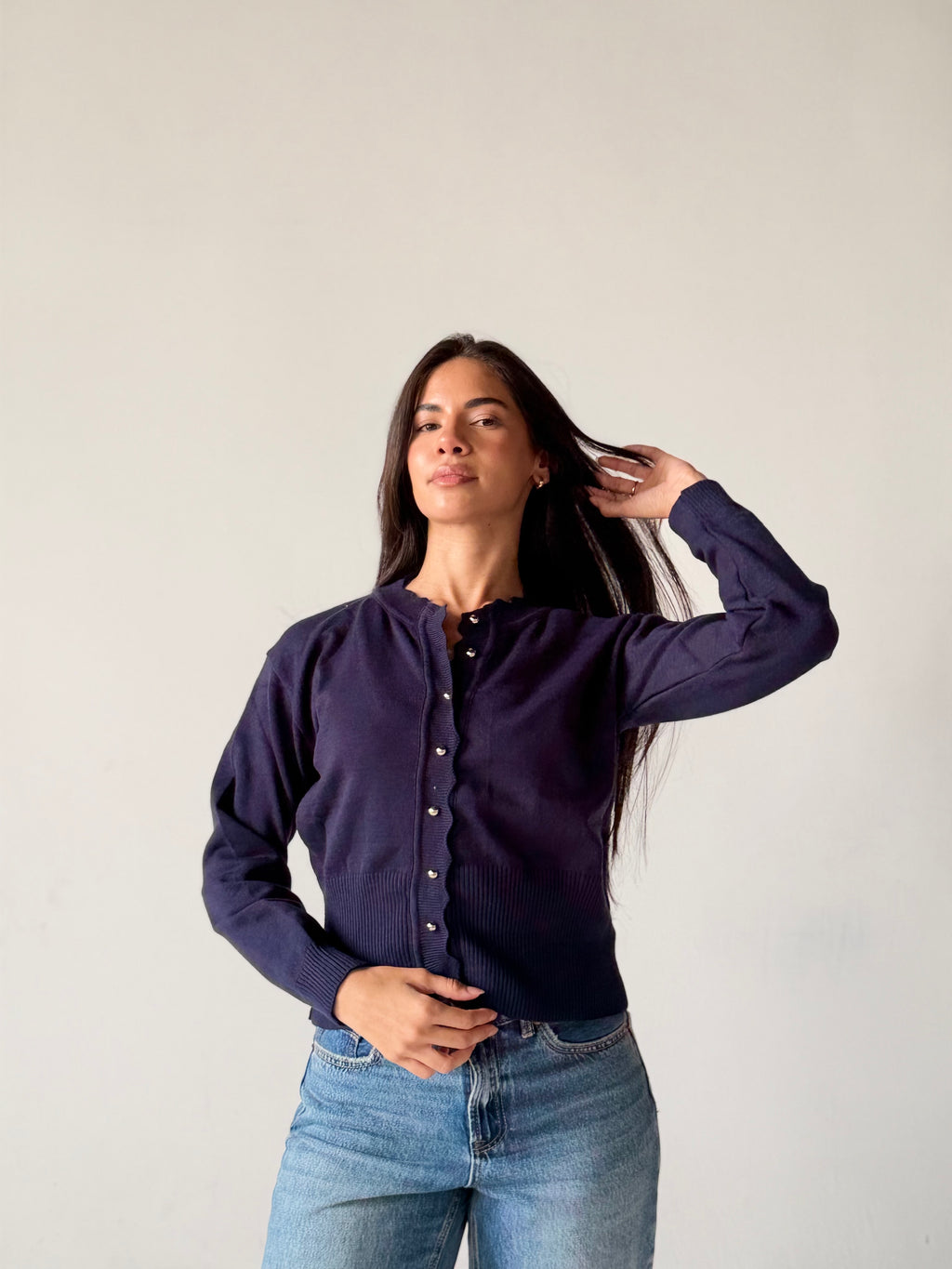Soft Knit Cardigan in Navy Blue