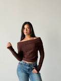 Off-Shoulder Sweater in Brown