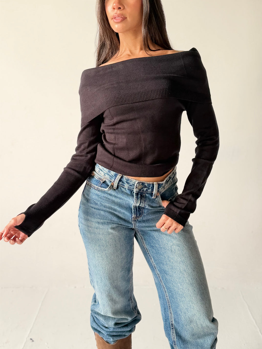 Off-Shoulder Sweater in Black
