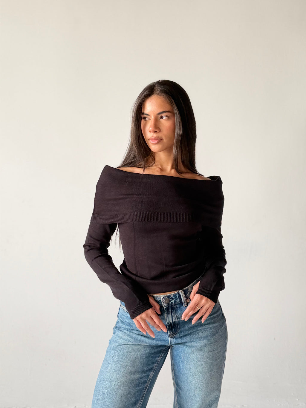 Off-Shoulder Sweater in Black