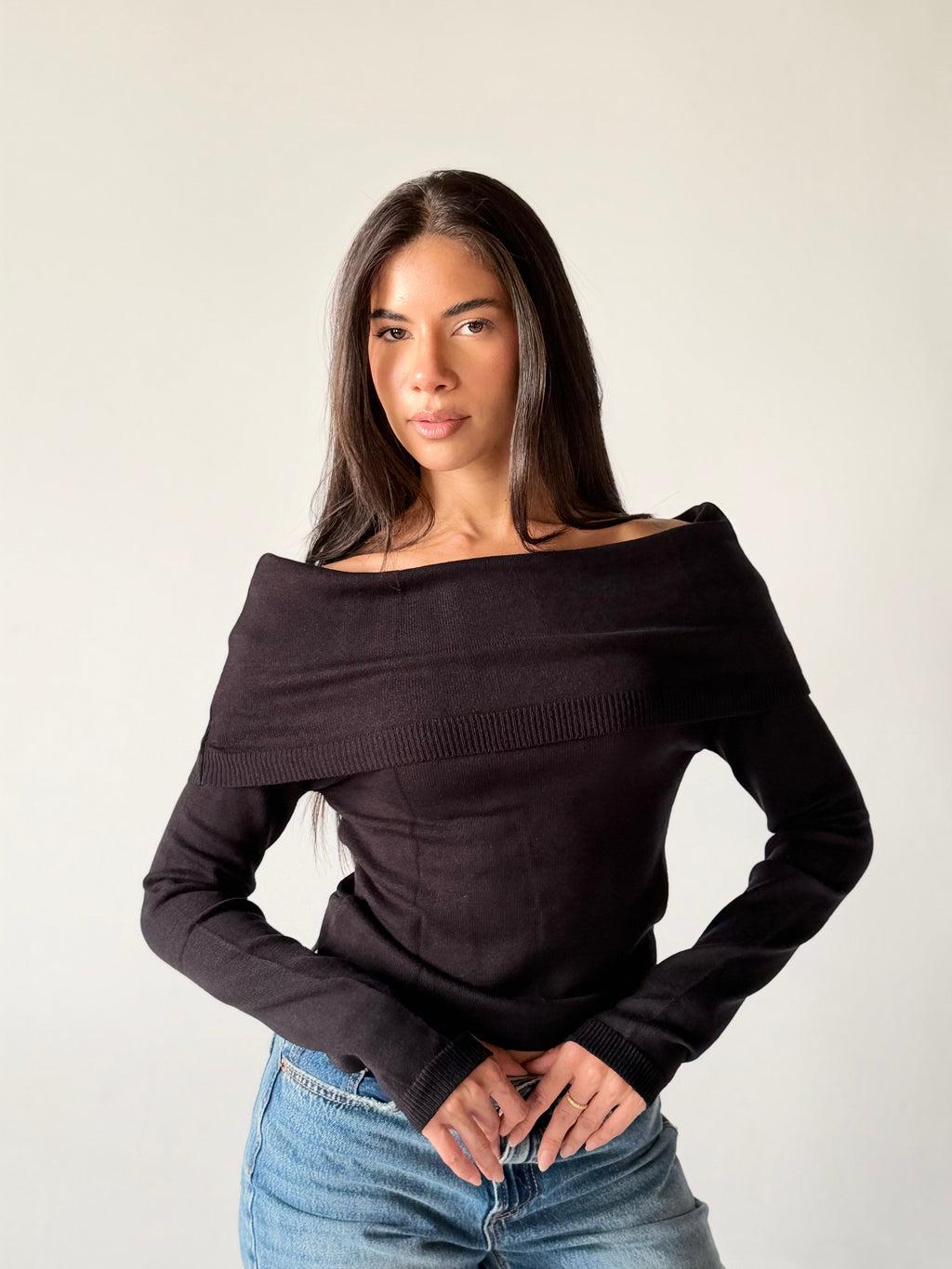 Off-Shoulder Sweater in Black