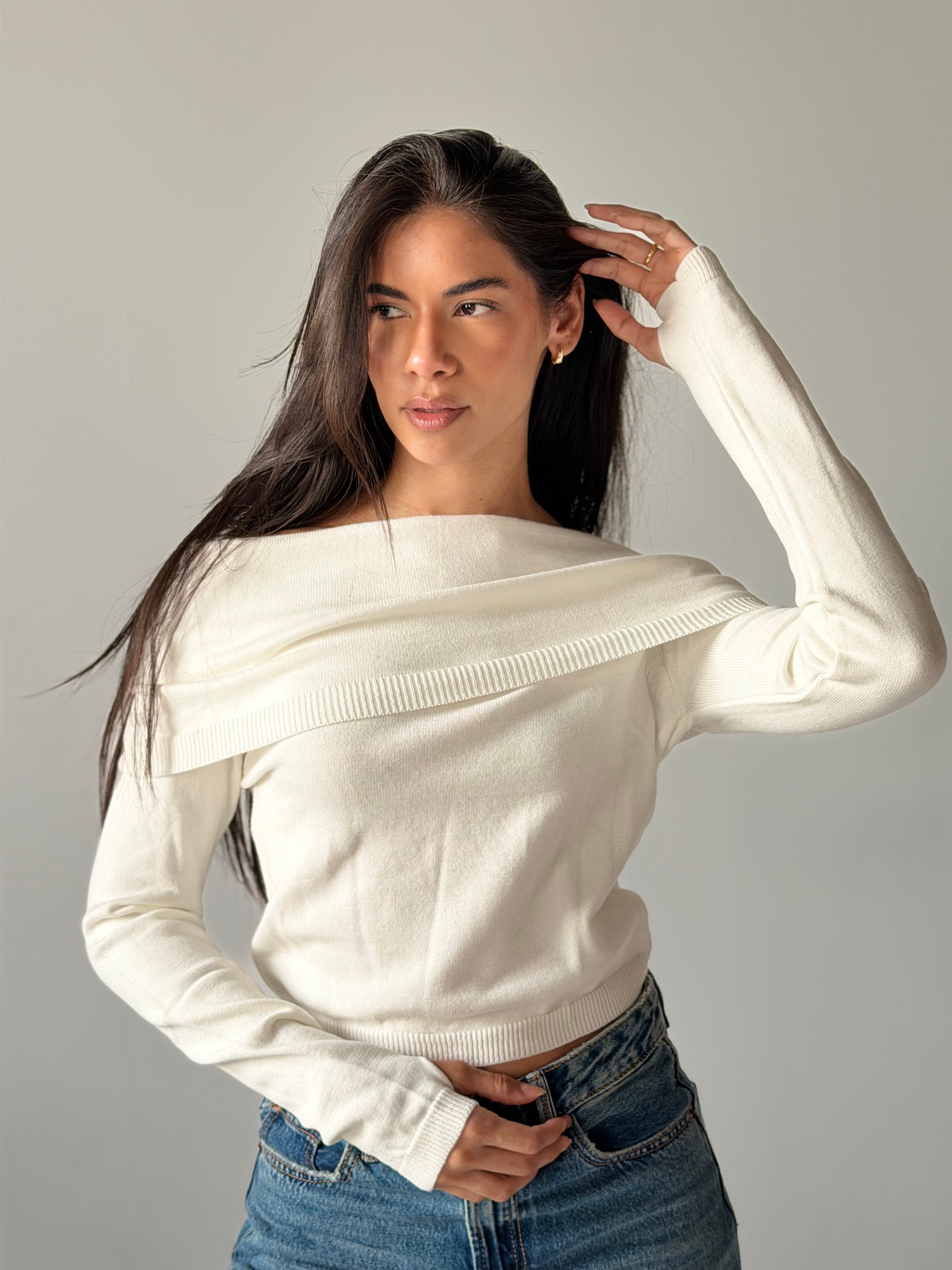 Off-Shoulder Sweater in White