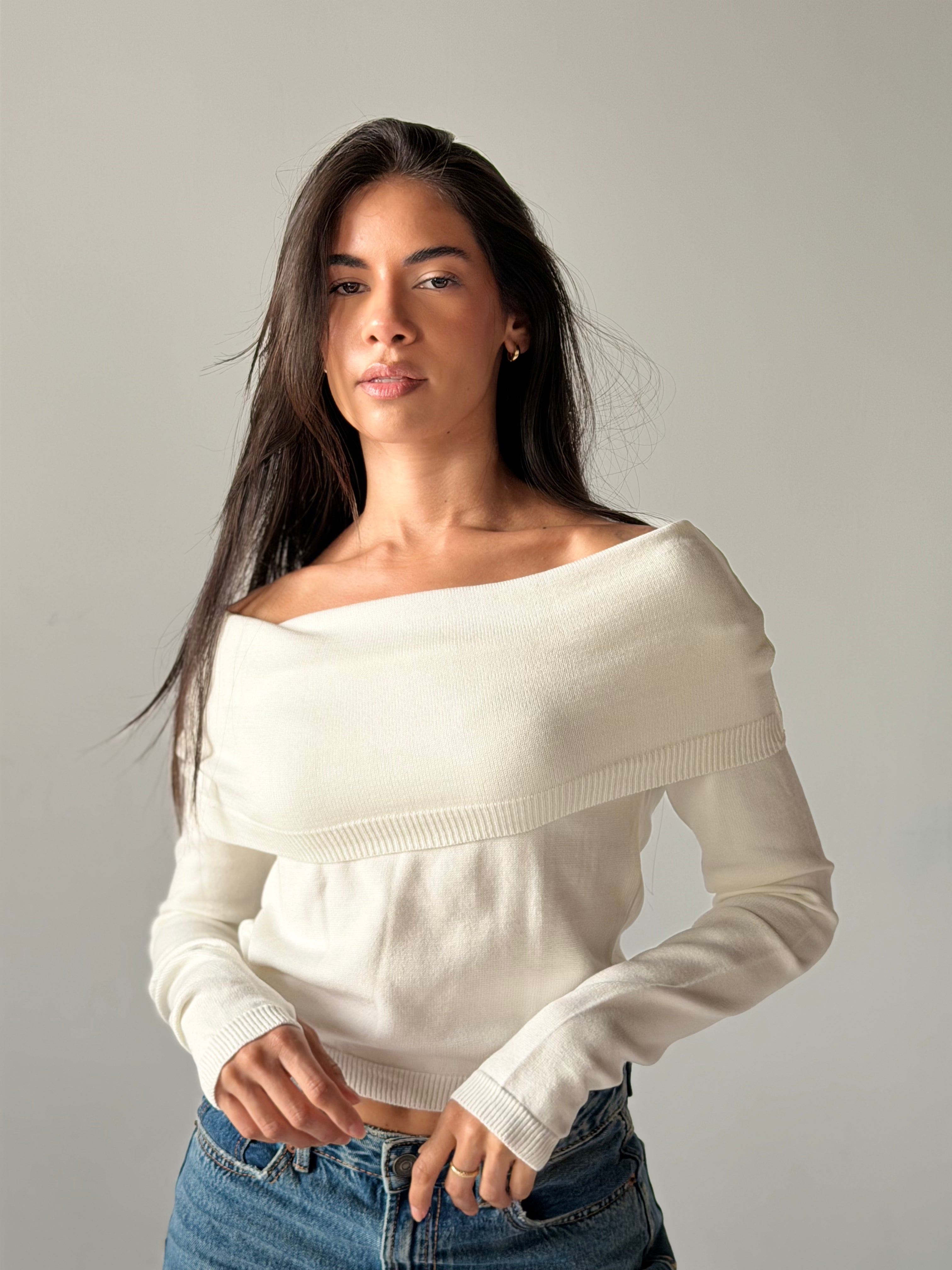 Off-Shoulder Sweater in White