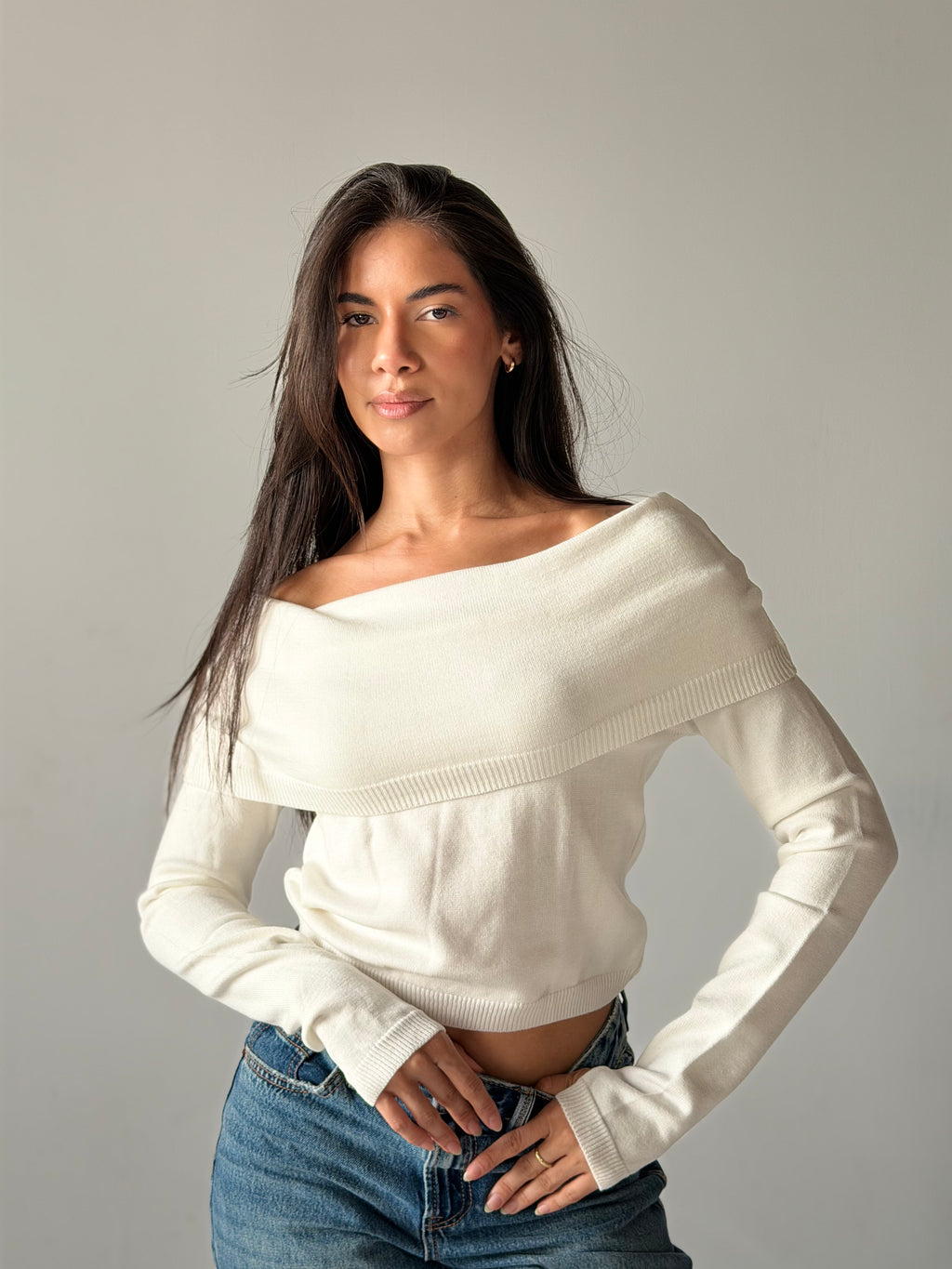 Off-Shoulder Sweater in White