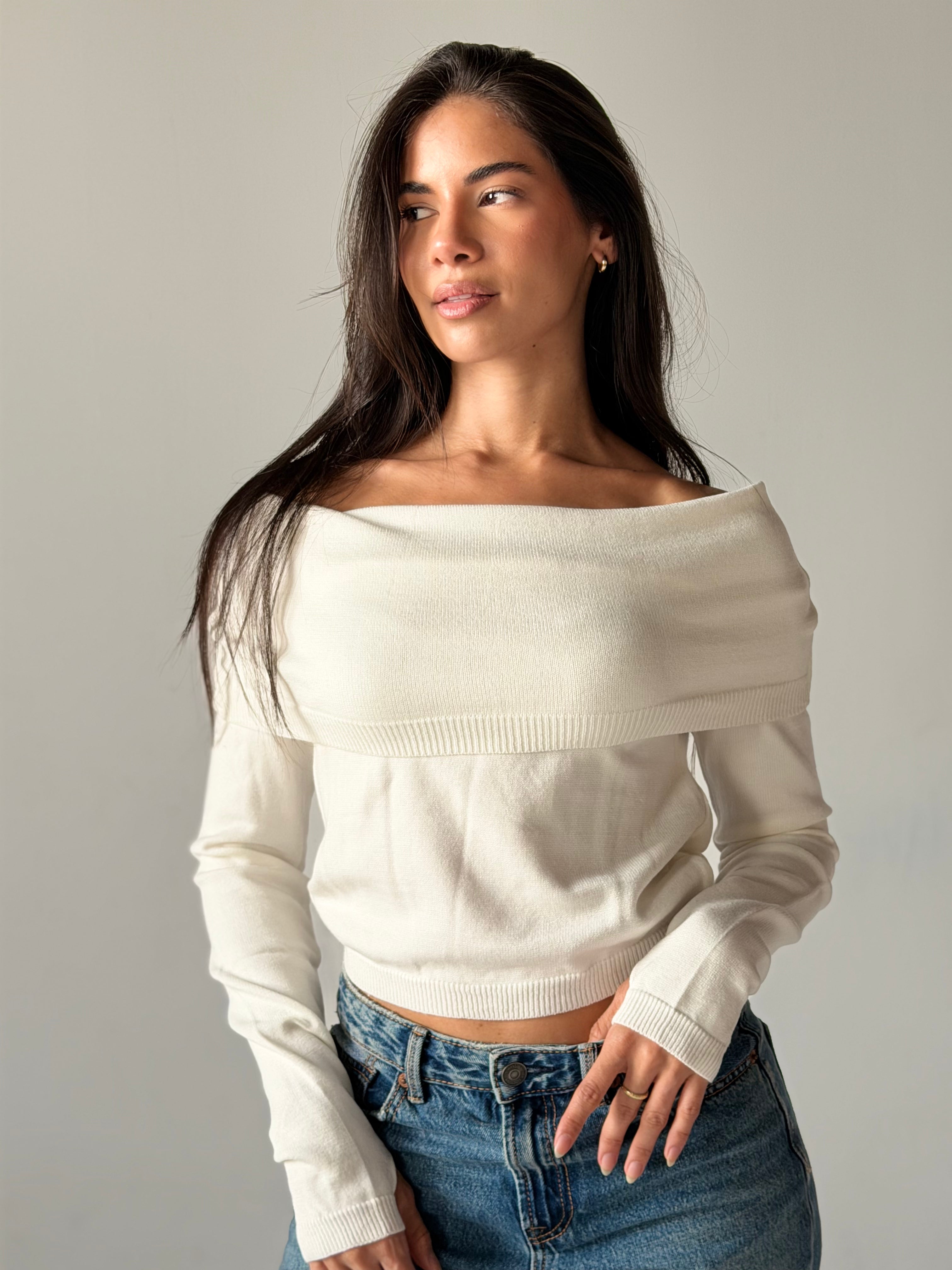 Off-Shoulder Sweater in White
