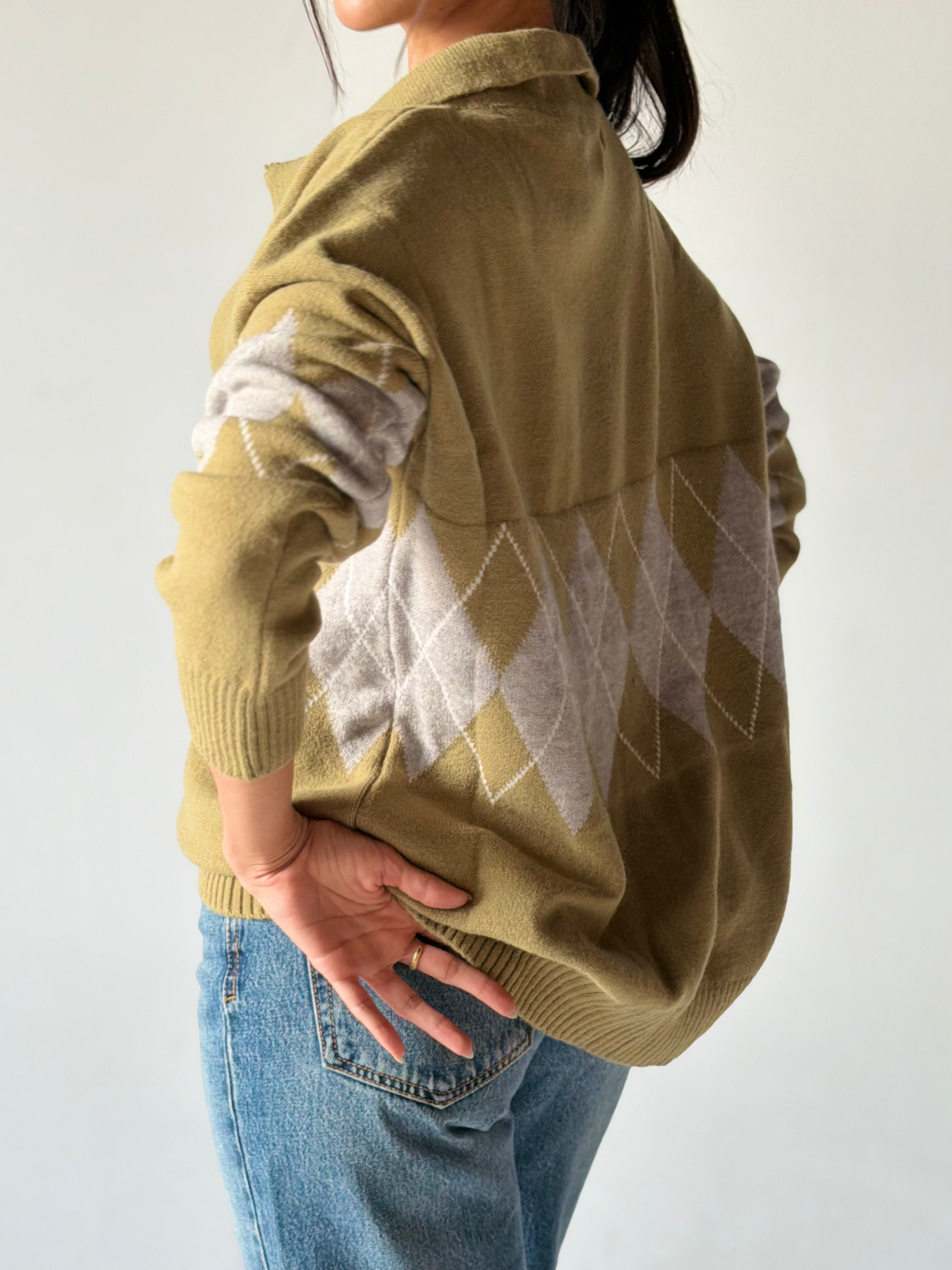 Argyle oversized Polo Sweater in light Green