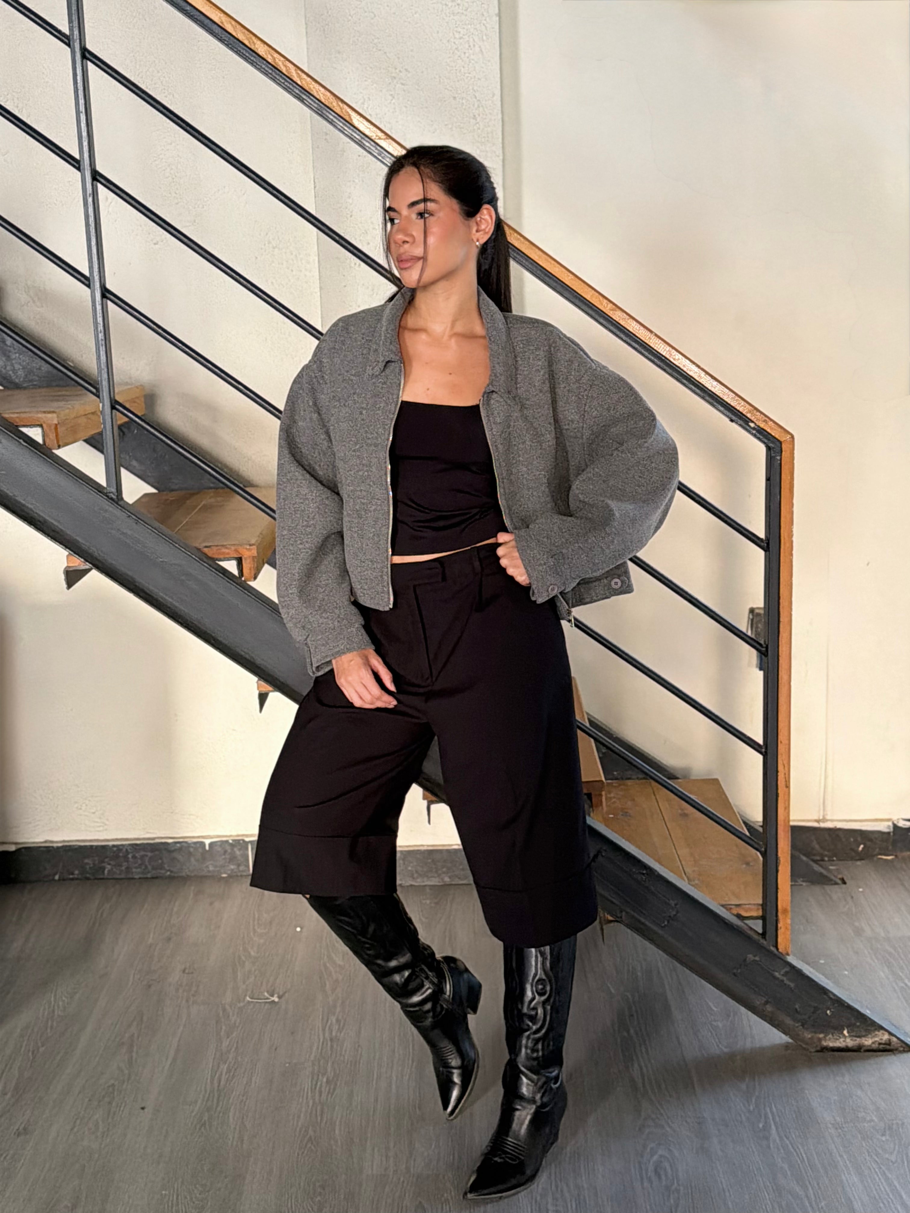 Cropped Bomber Jacket in Grey