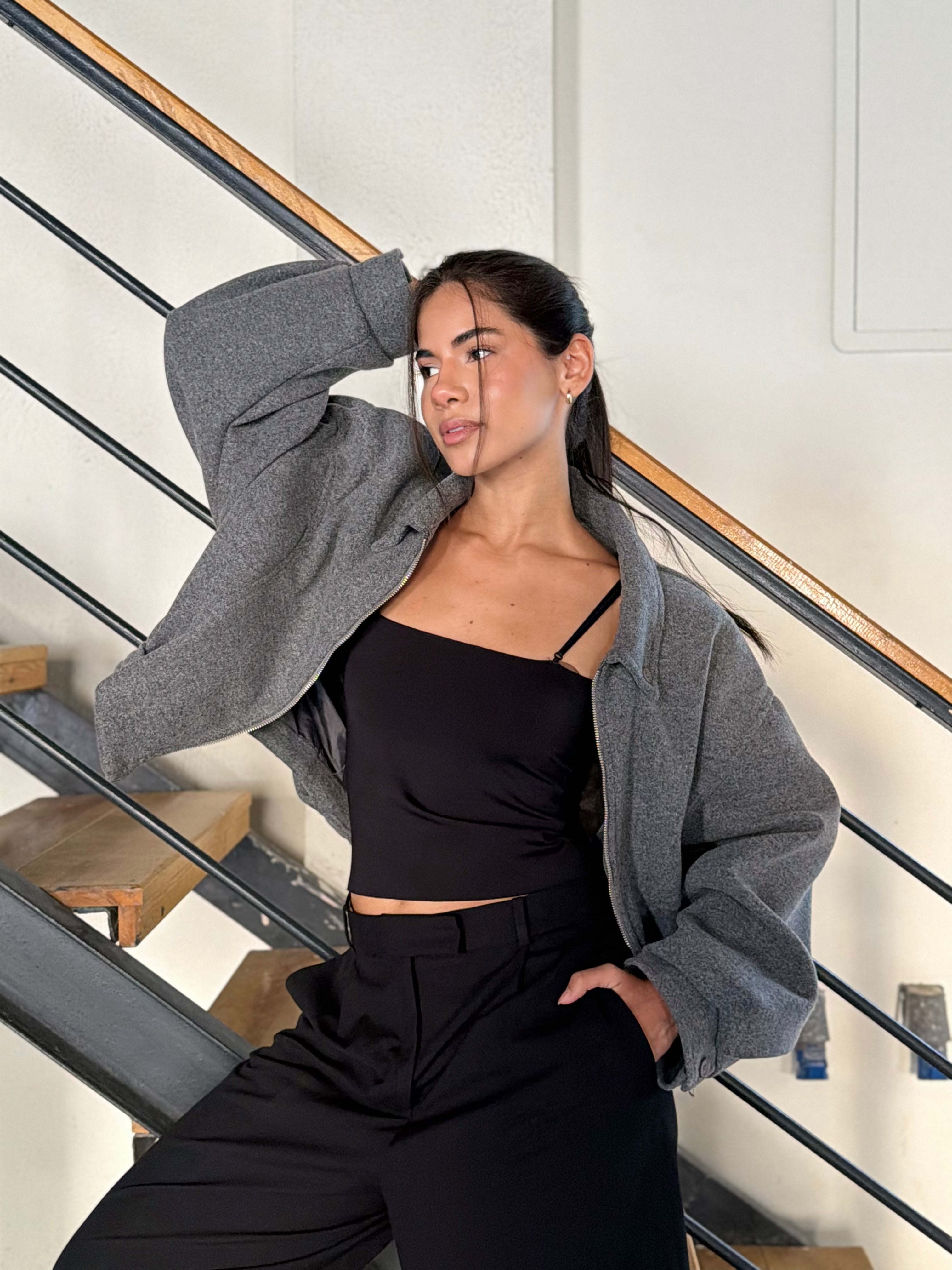 Cropped Bomber Jacket in Grey