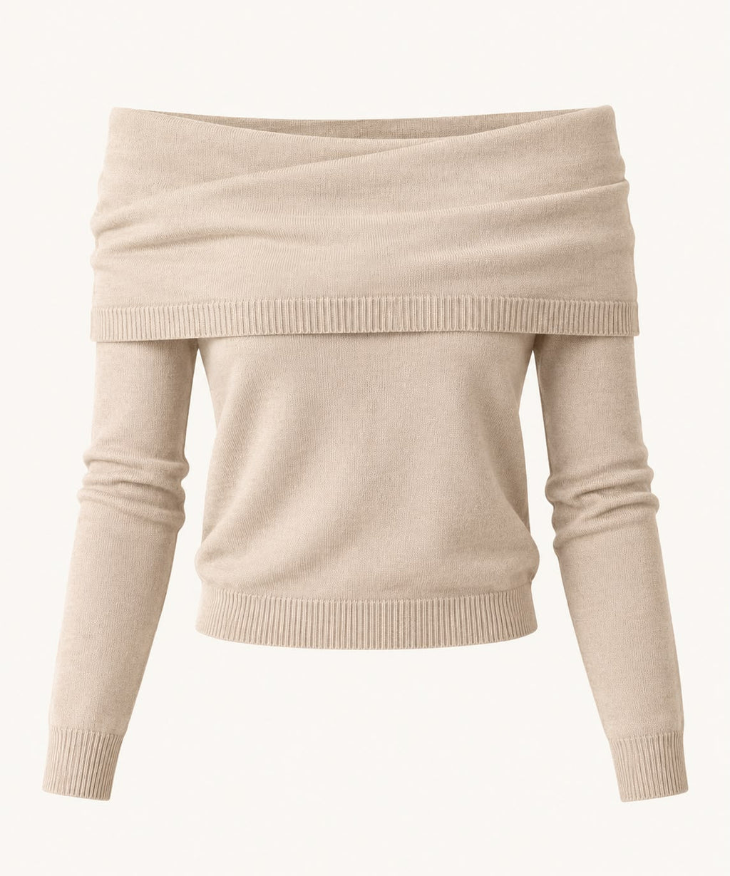 Off-Shoulder Sweater in Beige