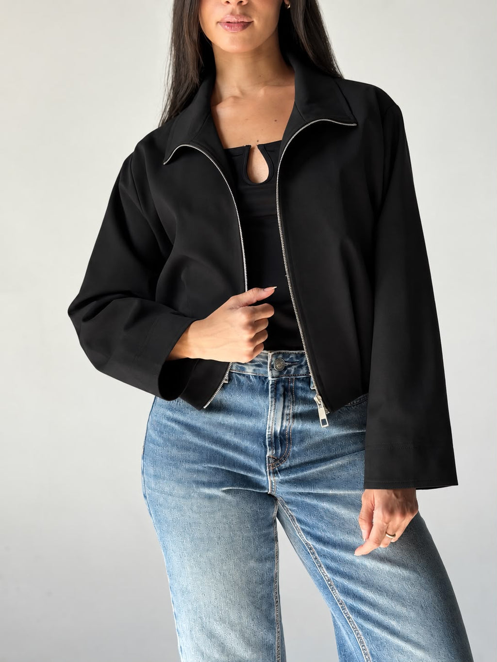 High-Neck Bomber Jacket In Black