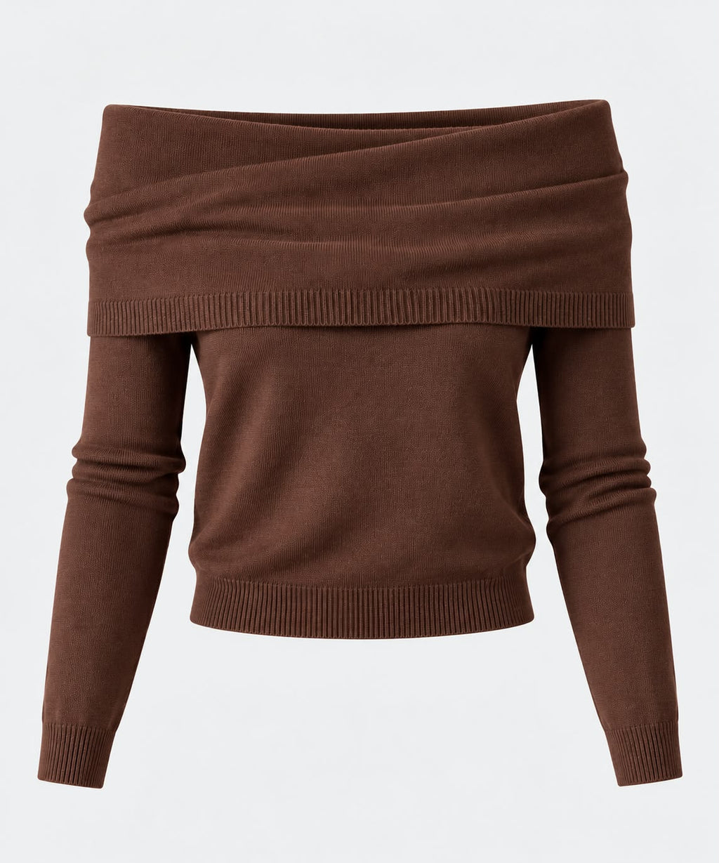 Off-Shoulder Sweater in Brown