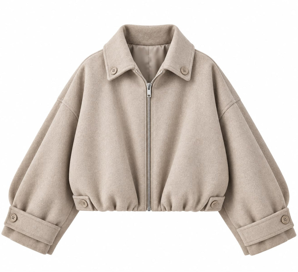Cropped Bomber Jacket in Beige