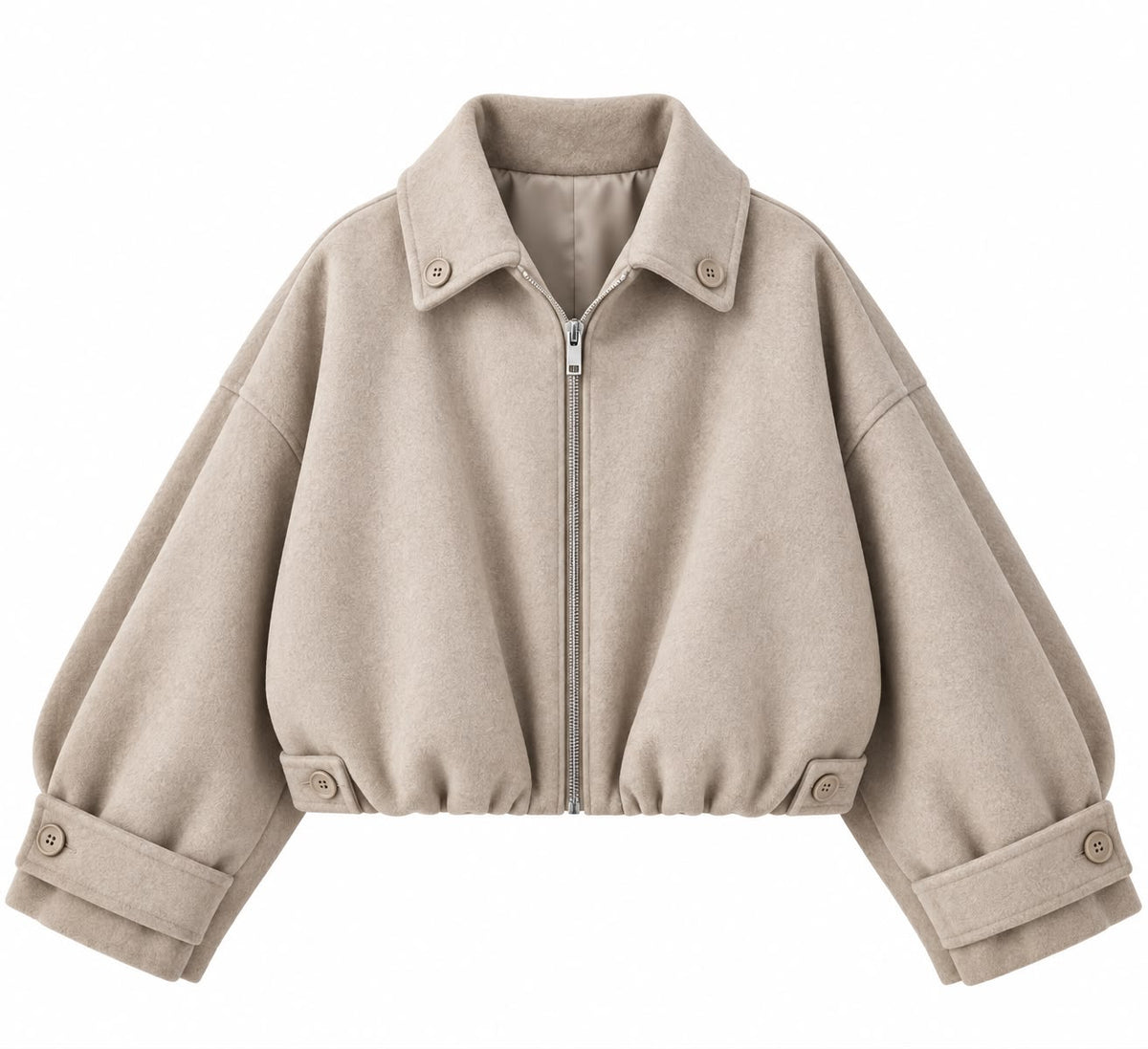 Cropped Bomber Jacket in Beige