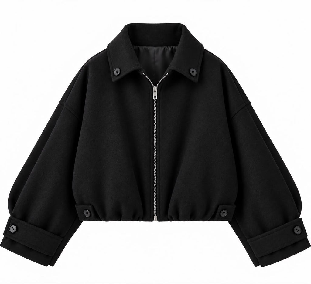 Cropped Bomber Jacket in Black