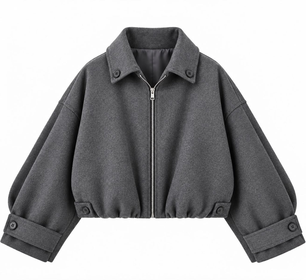 Cropped Bomber Jacket in Grey