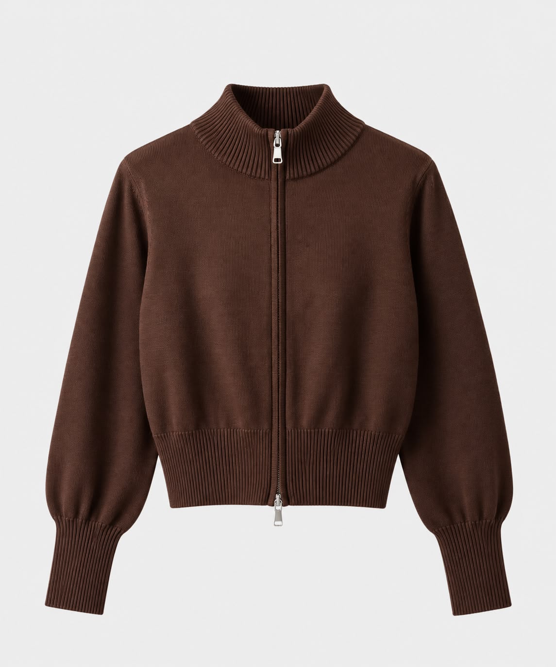 Zip-Up knit Cardigan in Brown