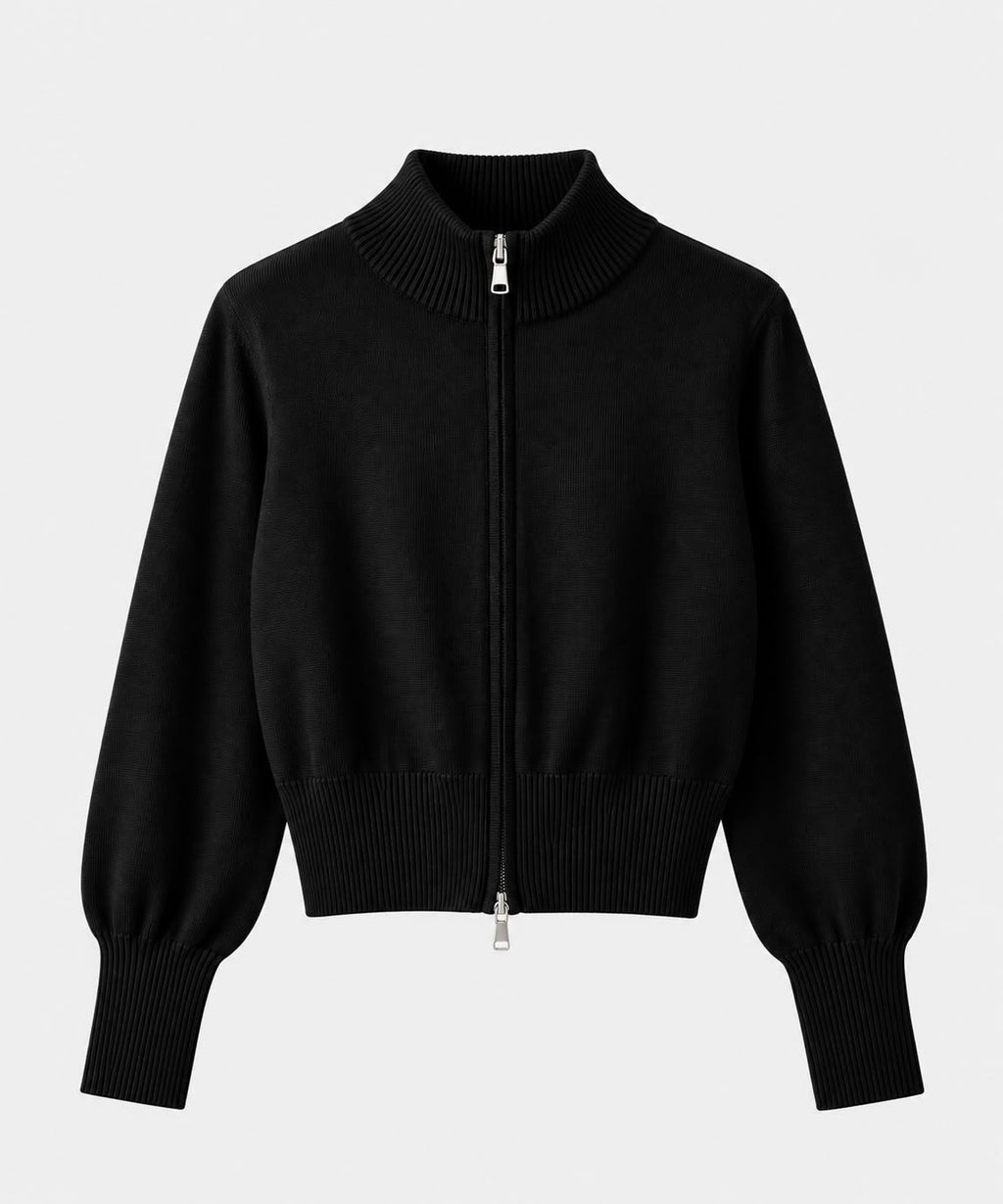 Zip-Up knit Cardigan in Black