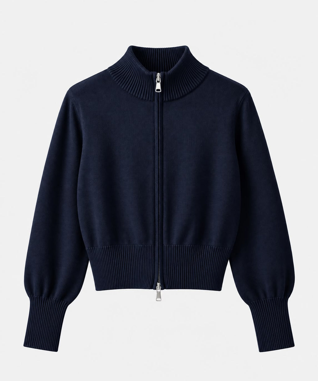 Zip-Up knit Cardigan in Navy Blue