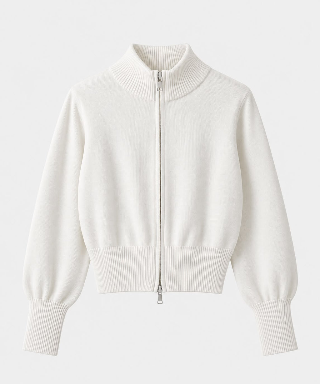 Zip-Up knit Cardigan in White