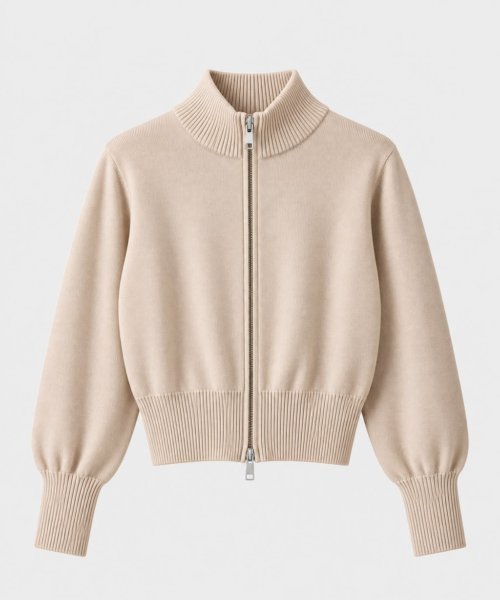 Zip-Up knit Cardigan in Beige