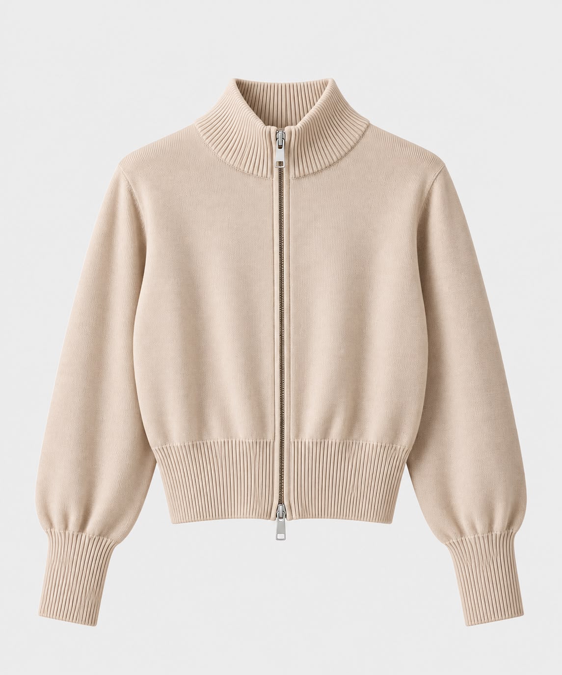 Zip-Up knit Cardigan in Beige