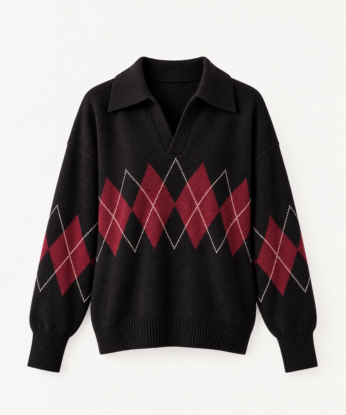 Argyle oversized Polo Sweater in Black