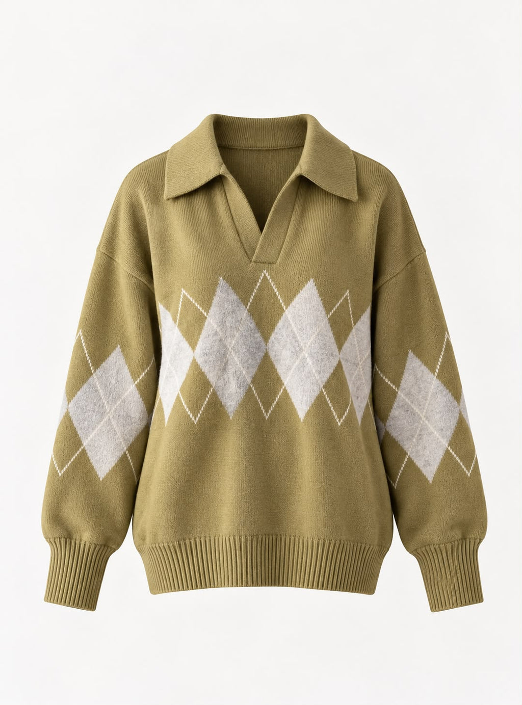 Argyle oversized Polo Sweater in light Green