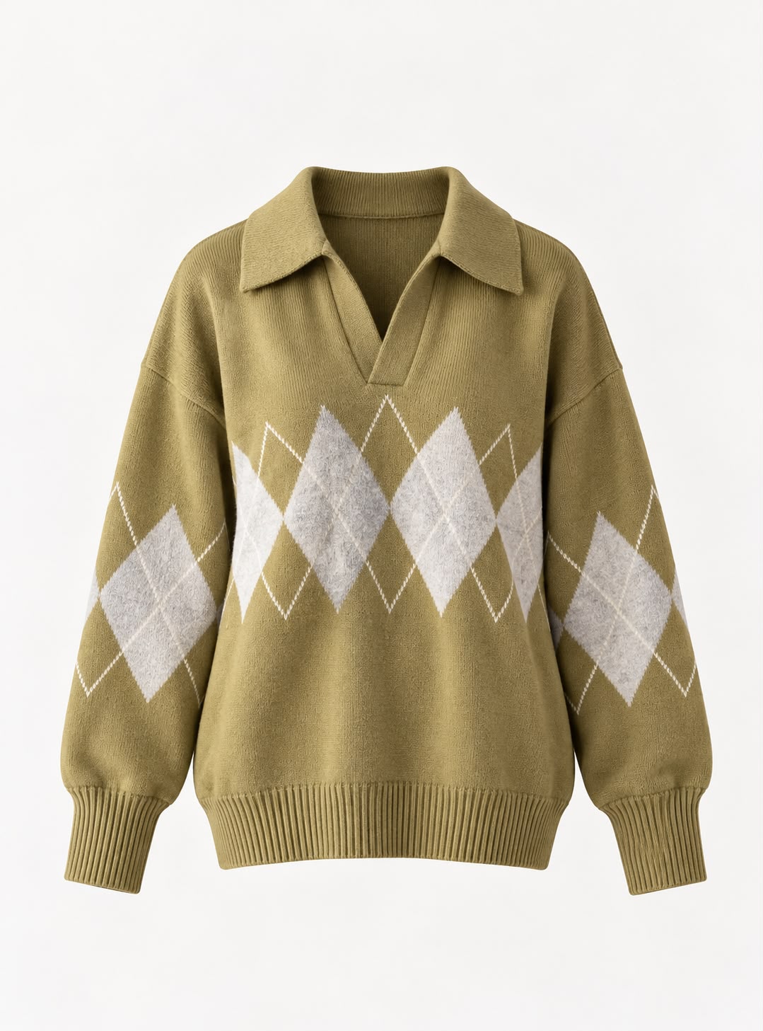 Argyle oversized Polo Sweater in light Green