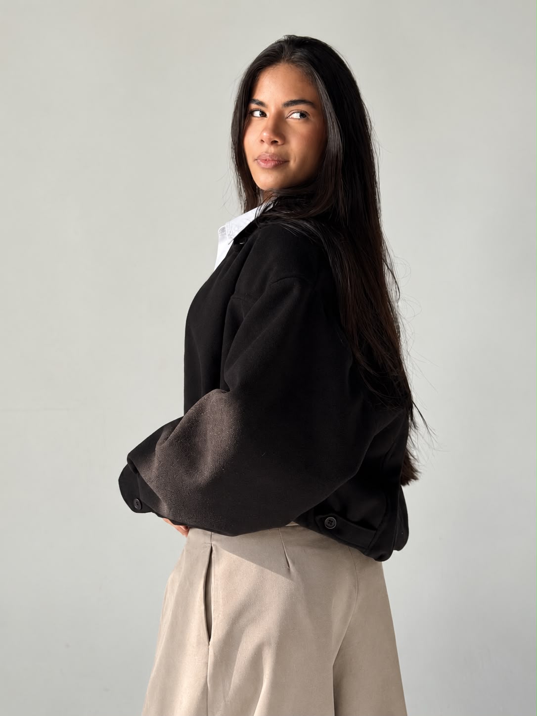 Cropped Bomber Jacket in Black