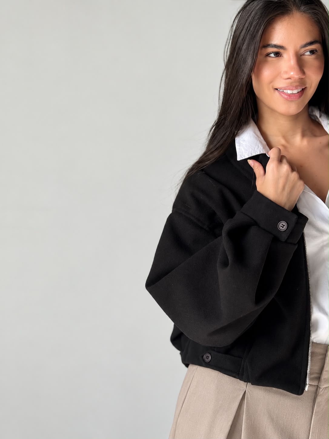 Cropped Bomber Jacket in Black
