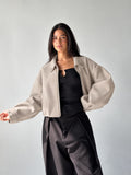 Cropped Bomber Jacket in Beige