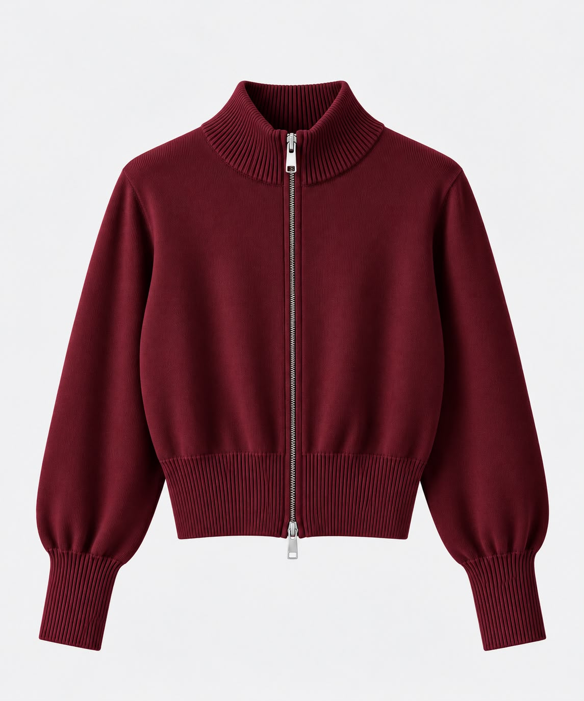 Zip-Up knit Cardigan in Burgundy