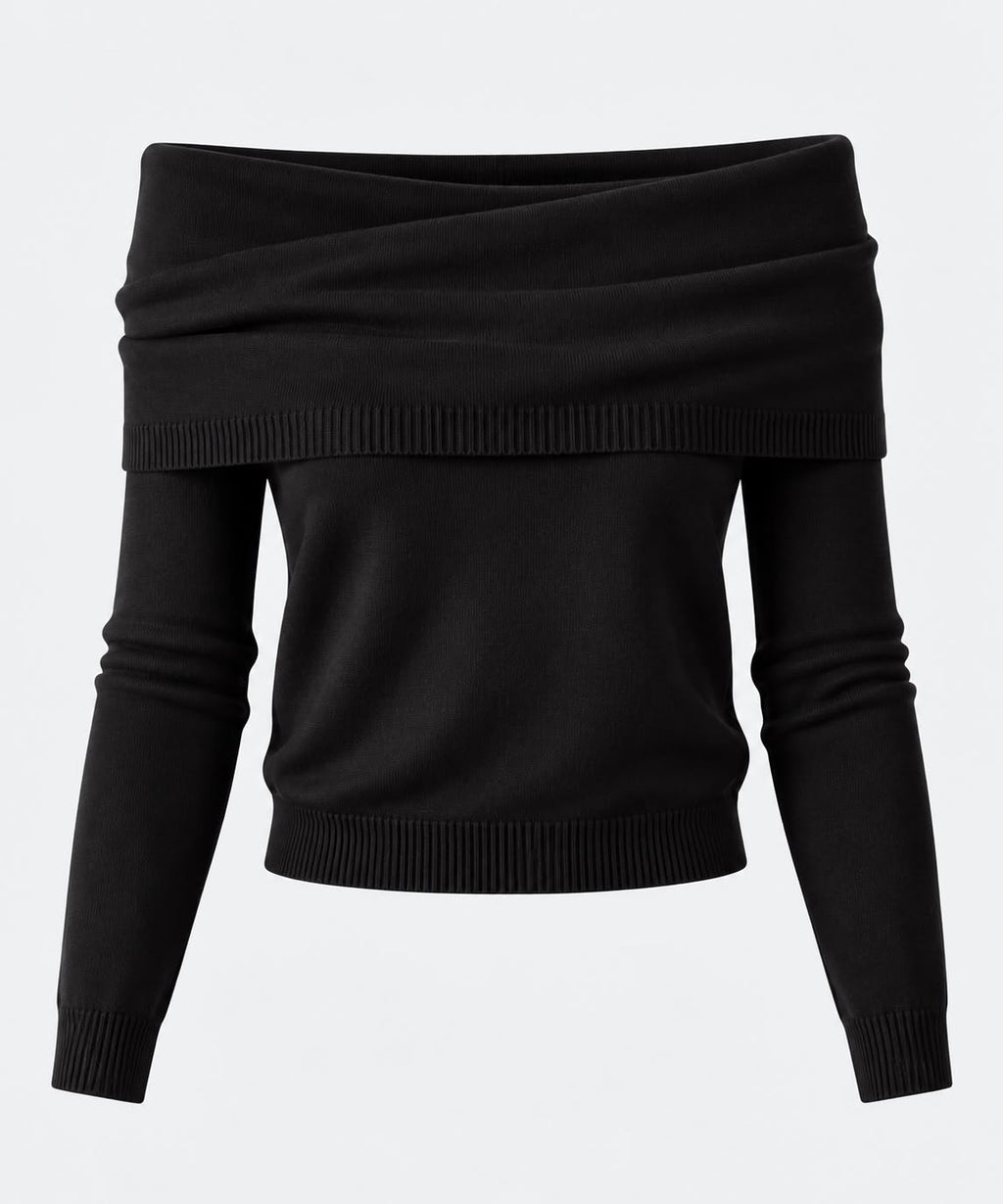 Off-Shoulder Sweater in Black