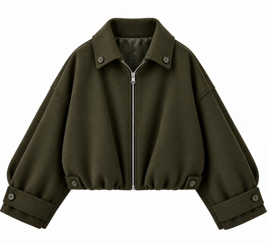 Cropped Bomber Jacket in Olive