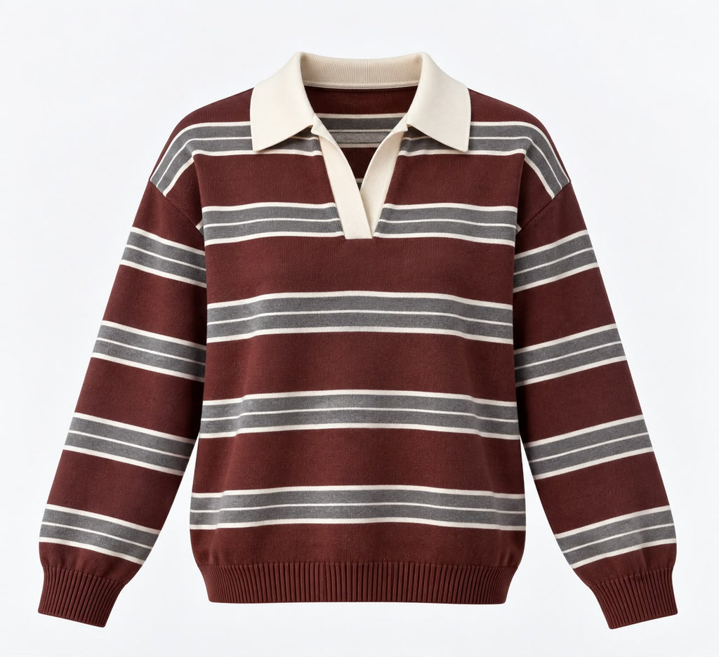 Bold Striped Polo Sweater in Brown x Grey