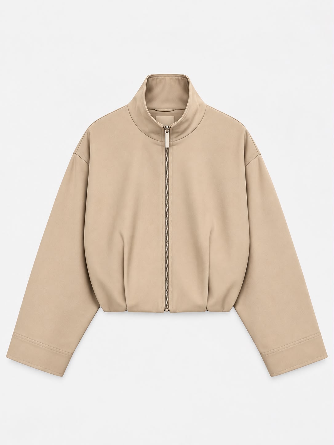 High-Neck Bomber Jacket In Beige